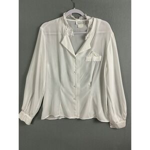 Anna‎ Kriste Top Women's 10 Lace Trim Blouse Long Sleeve Button Down Top